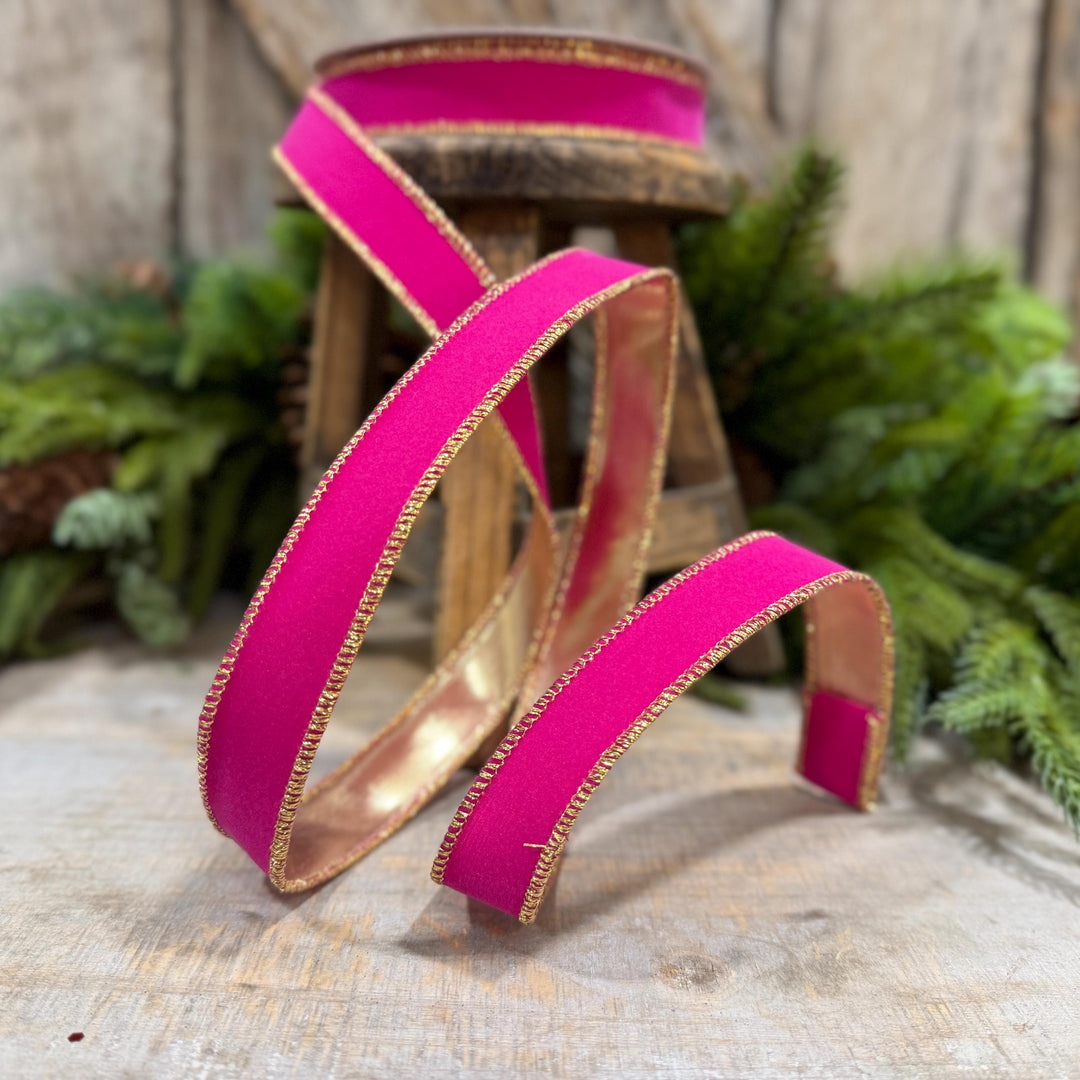 1" Hot Pink Suede Velvet Ribbon, Farrisilk Ribbon, RS290-15