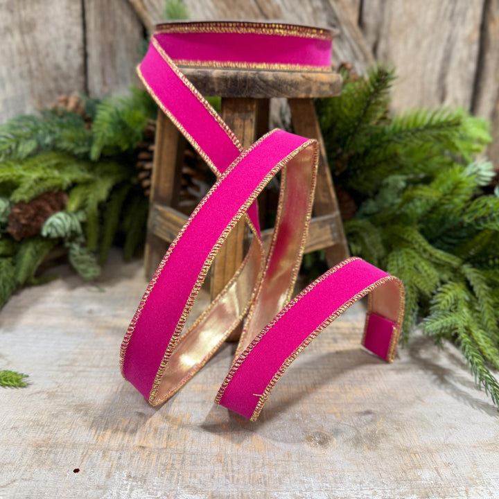 1" Hot Pink Suede Velvet Ribbon, Farrisilk Ribbon, RS290-15