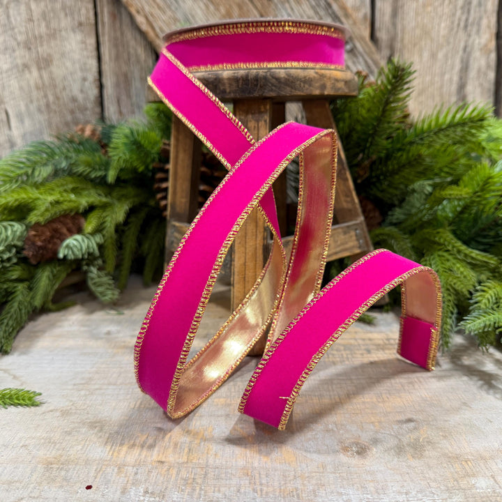1" Hot Pink Suede Velvet Ribbon, Farrisilk Ribbon, RS290-15