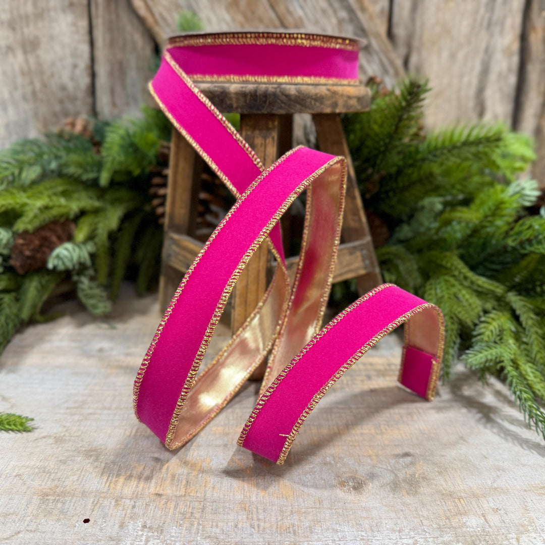 1" Hot Pink Suede Velvet Ribbon, Farrisilk Ribbon, RS290-15