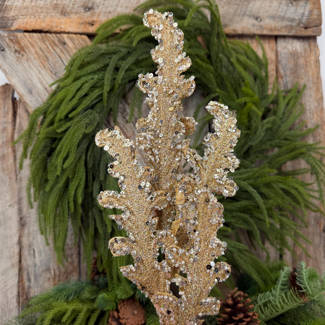 28" Gold Crystal Acanthus Christmas Spray, Farrisilk Tree Spray