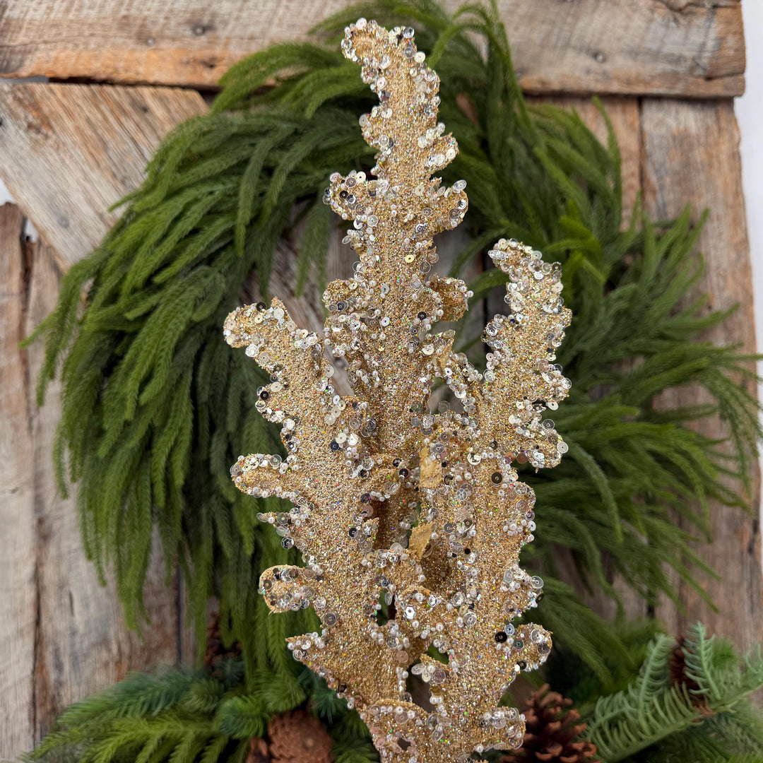 28" Gold Crystal Acanthus Christmas Spray, Farrisilk Tree Spray