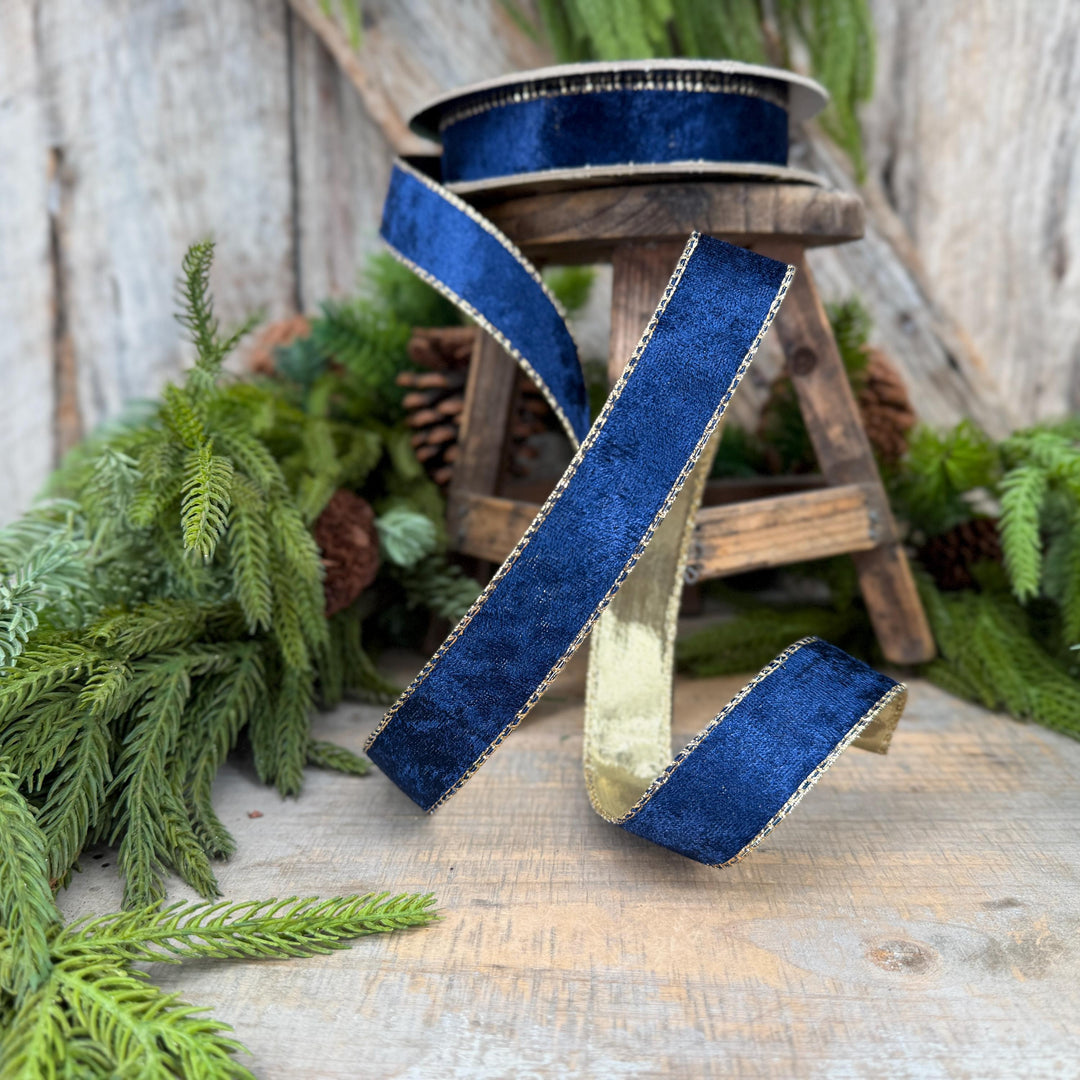 1" Navy Blue Velet ribbon with metallic gold backing