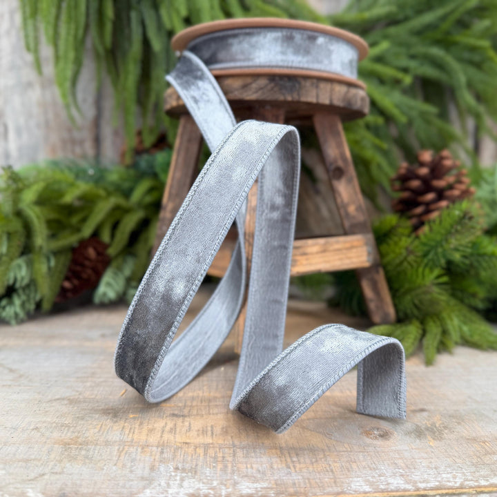 1" Silver Velvet Ribbon, Silver Heritage Velvet Ribbon