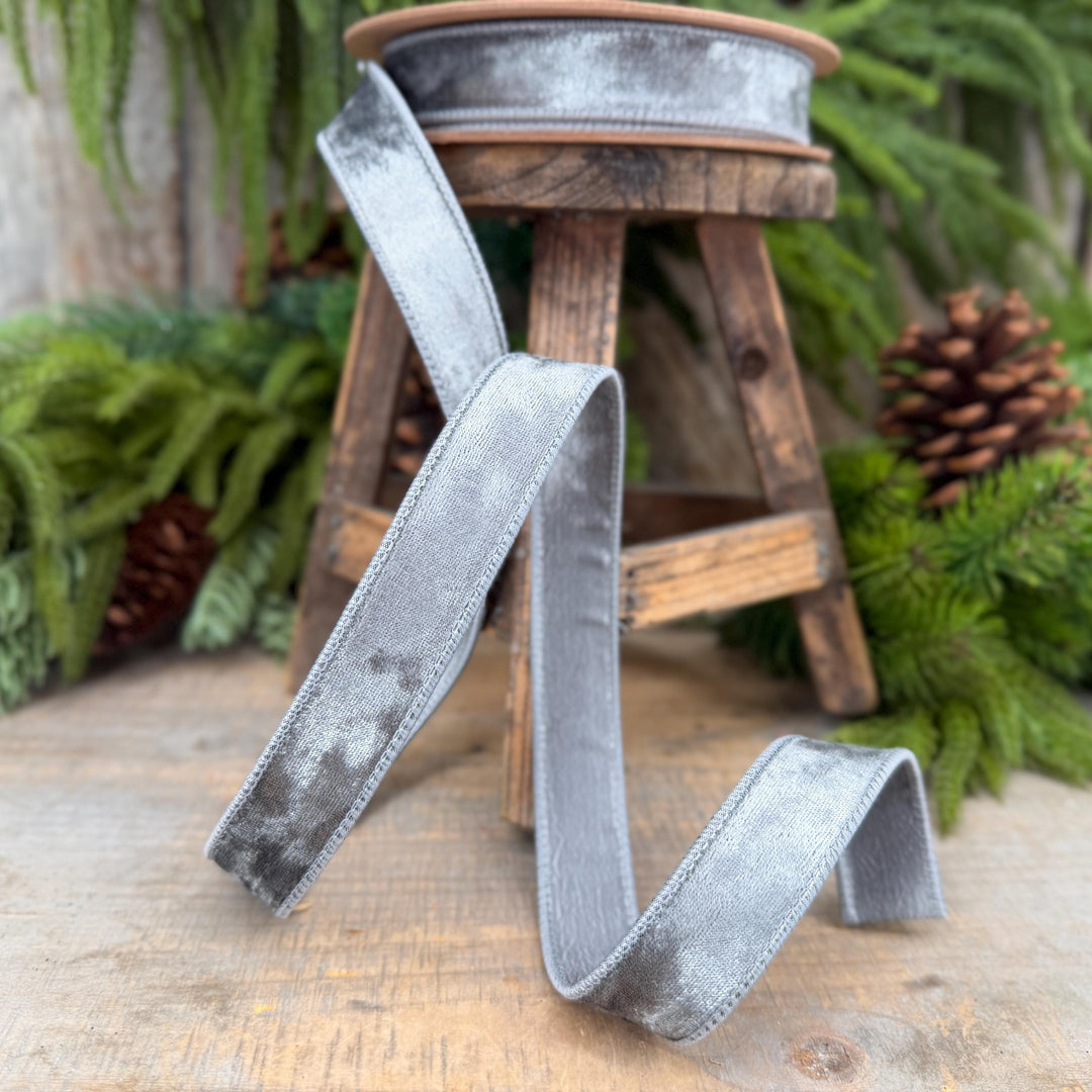 1" Silver Velvet Ribbon, Silver Heritage Velvet Ribbon