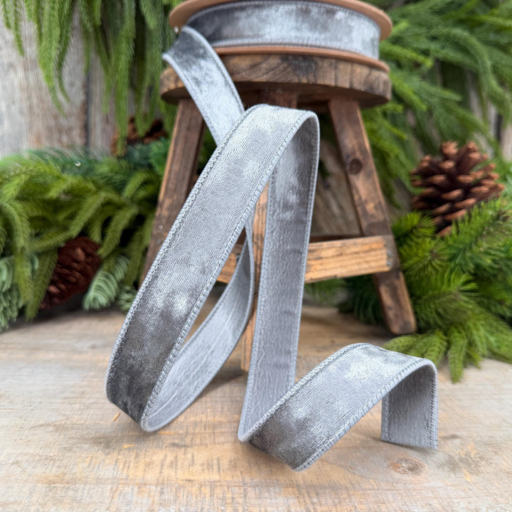 1" Silver Velvet Ribbon, Silver Heritage Velvet Ribbon
