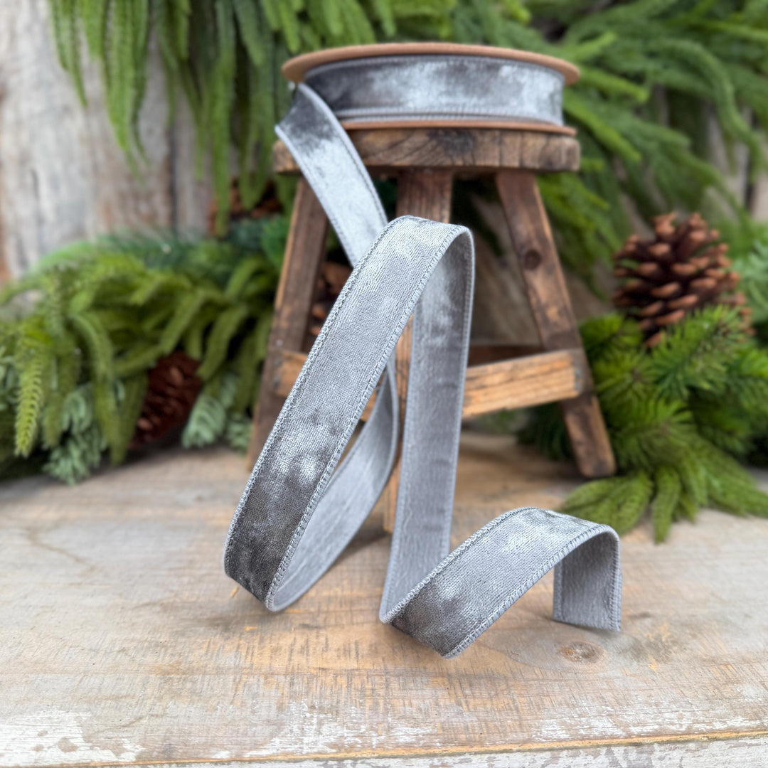 1" Silver Velvet Ribbon, Silver Heritage Velvet Ribbon