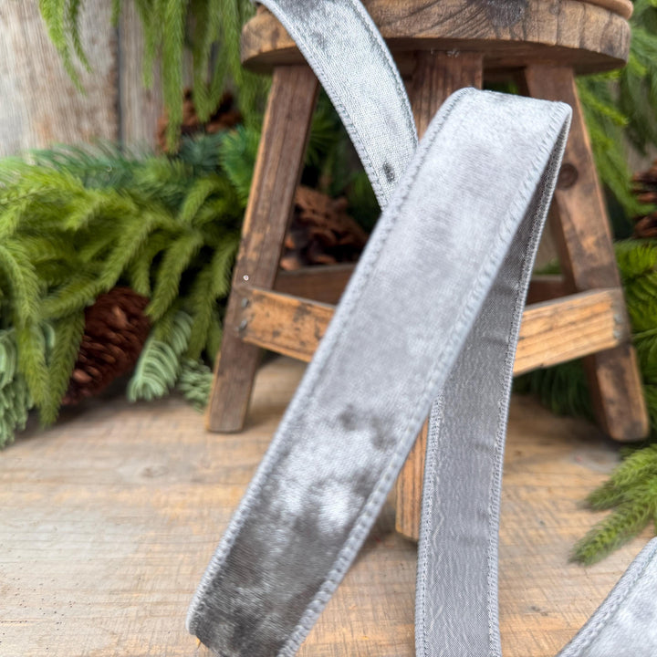 1" Silver Velvet Ribbon, Silver Heritage Velvet Ribbon