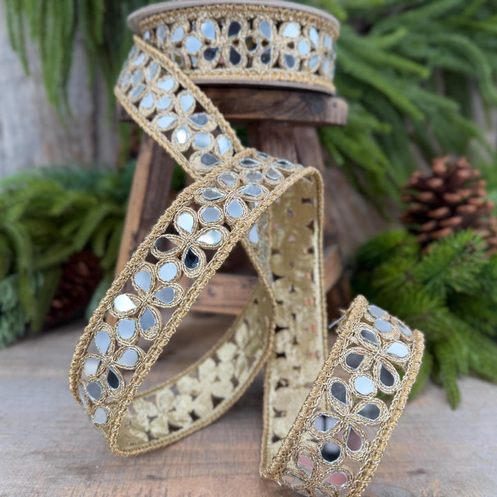 1.5" Jeweled Ribbon, Farrisilk Gold Silver Golden Shard Ribbon, Christmas Ribbon