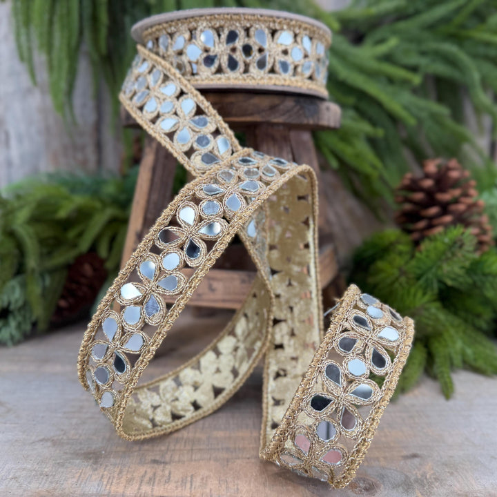 1.5" Jeweled Ribbon, Farrisilk Gold Silver Golden Shard Ribbon, Christmas Ribbon