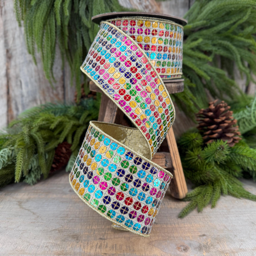 3.25" Rainbow Sequin Ribbon, Colorful Christmas Ribbon