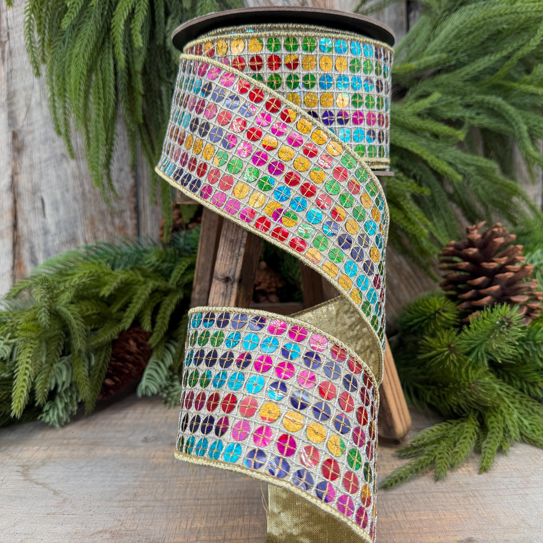 3.25" Rainbow Sequin Ribbon, Colorful Christmas Ribbon