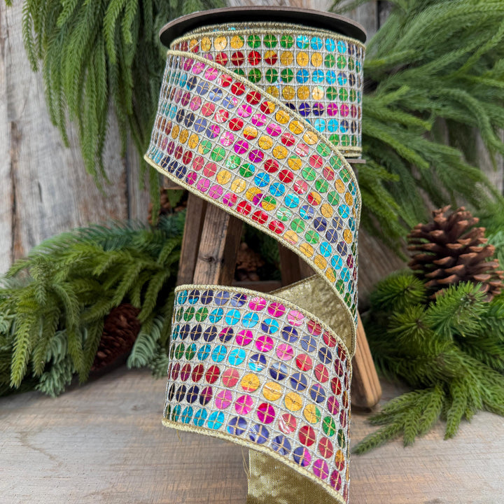 3.25" Rainbow Sequin Ribbon, Colorful Christmas Ribbon