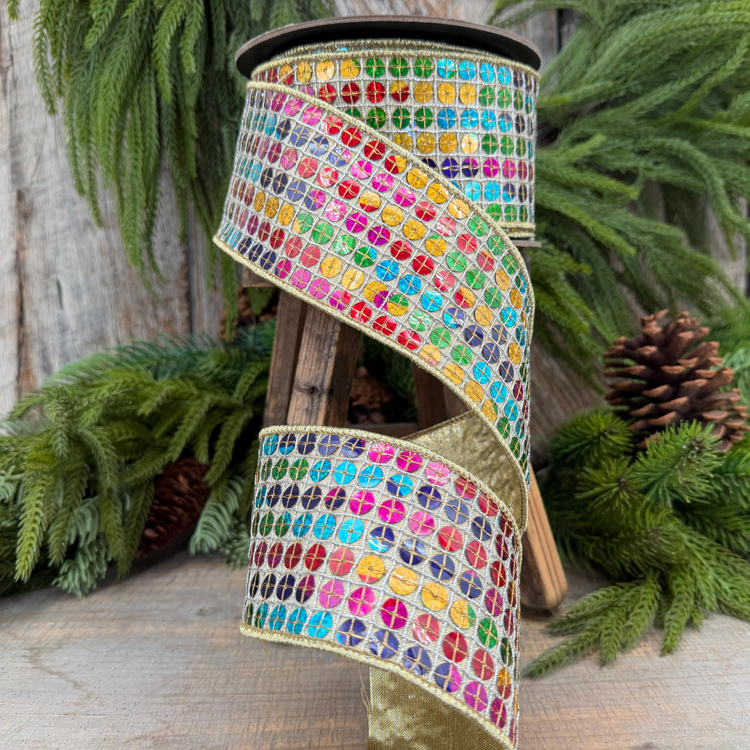 3.25" Rainbow Sequin Ribbon, Colorful Christmas Ribbon