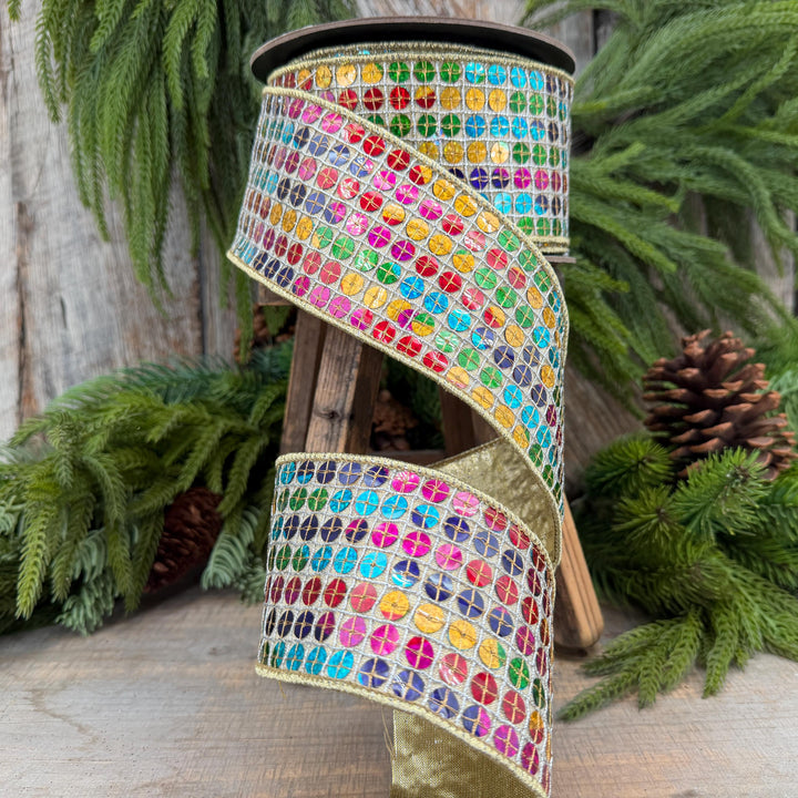 3.25" Rainbow Sequin Ribbon, Colorful Christmas Ribbon
