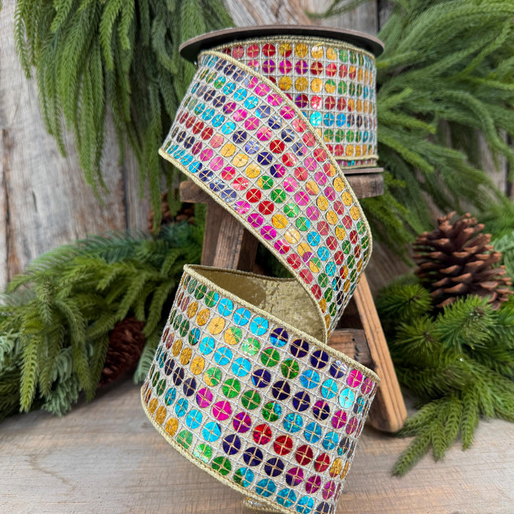 3.25" Rainbow Sequin Ribbon, Colorful Christmas Ribbon