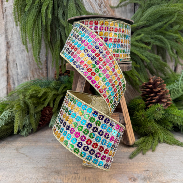 3.25" Rainbow Sequin Ribbon, Colorful Christmas Ribbon