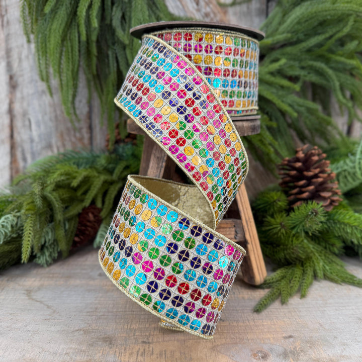 3.25" Rainbow Sequin Ribbon, Colorful Christmas Ribbon