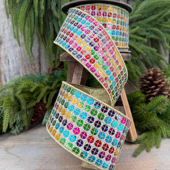 3.25" Rainbow Sequin Ribbon, Colorful Christmas Ribbon