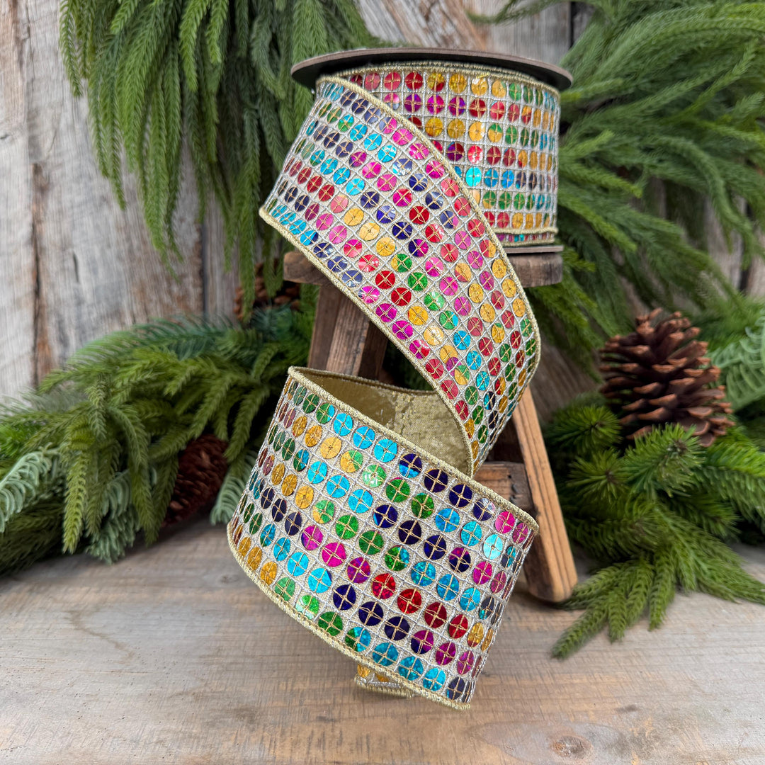 3.25" Rainbow Sequin Ribbon, Colorful Christmas Ribbon
