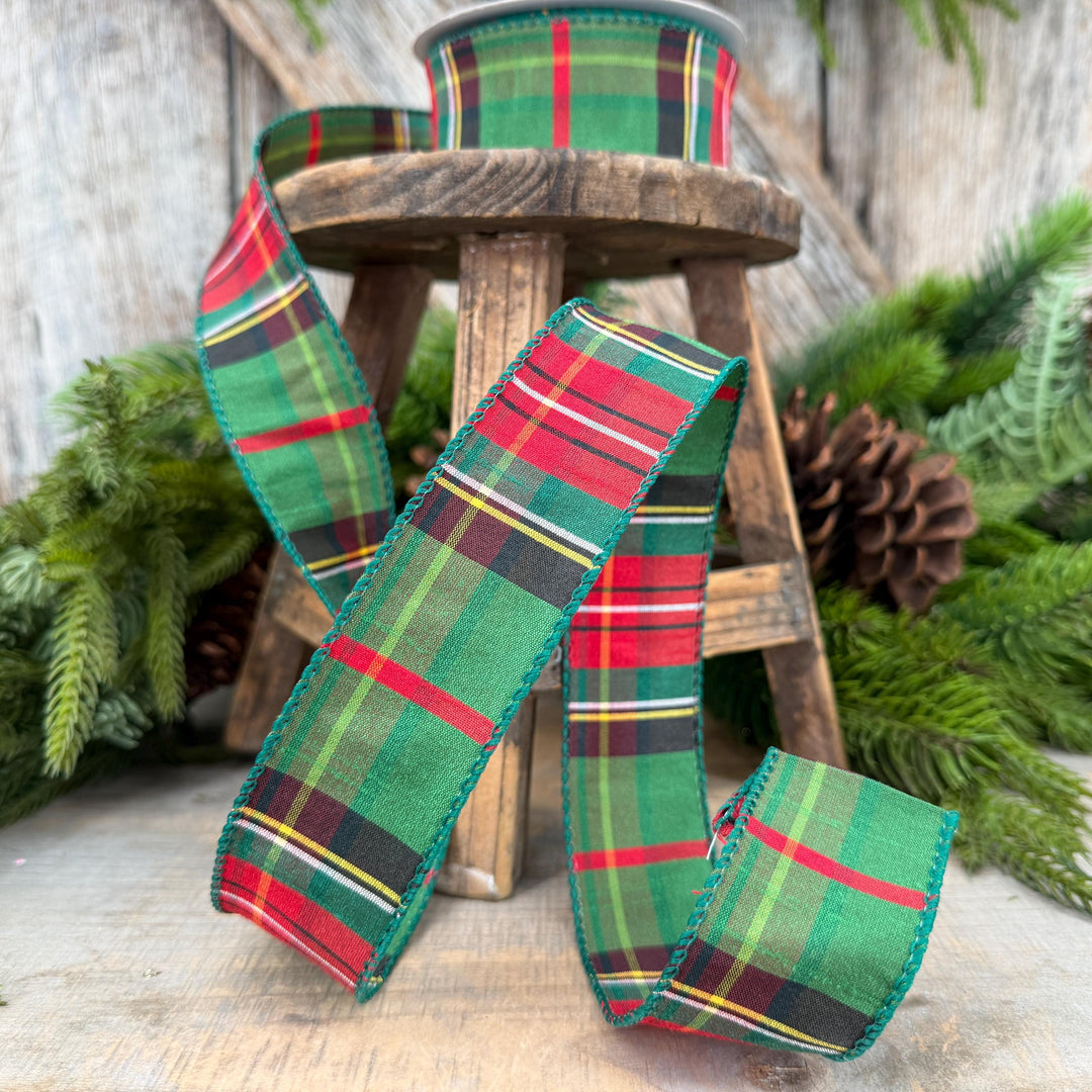 1.5" Hunter Green Tartan Christmas Plaid Ribbon