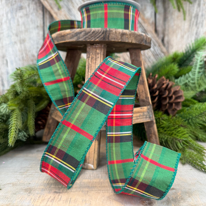 1.5" Hunter Green Tartan Christmas Plaid Ribbon