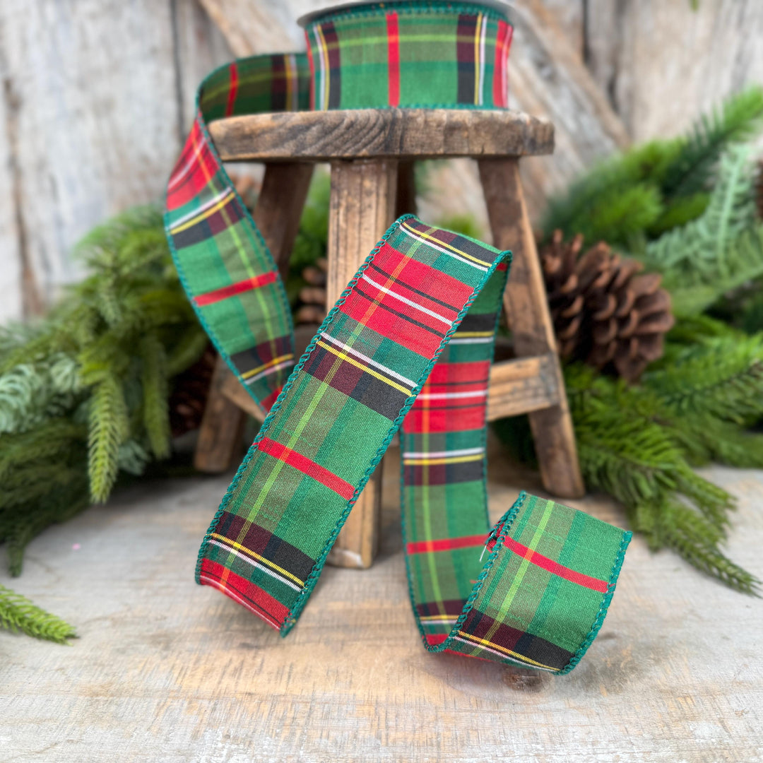 1.5" Hunter Green Tartan Christmas Plaid Ribbon