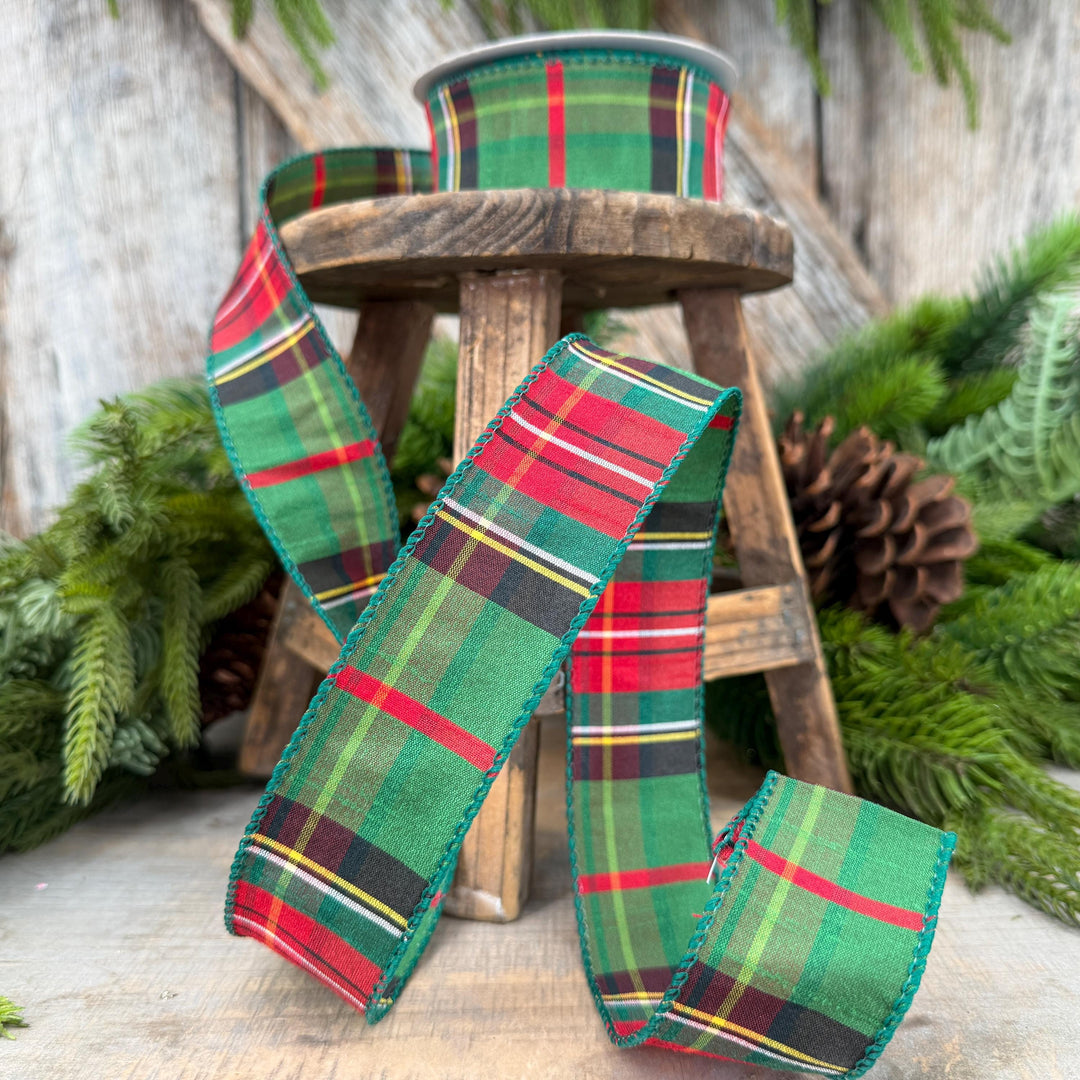 1.5" Hunter Green Tartan Christmas Plaid Ribbon