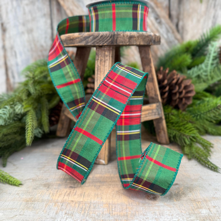 1.5" Hunter Green Tartan Christmas Plaid Ribbon