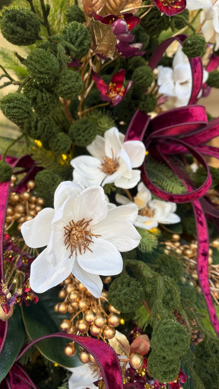 30" White Magnolia Floral Spray, Christmas Magnolia