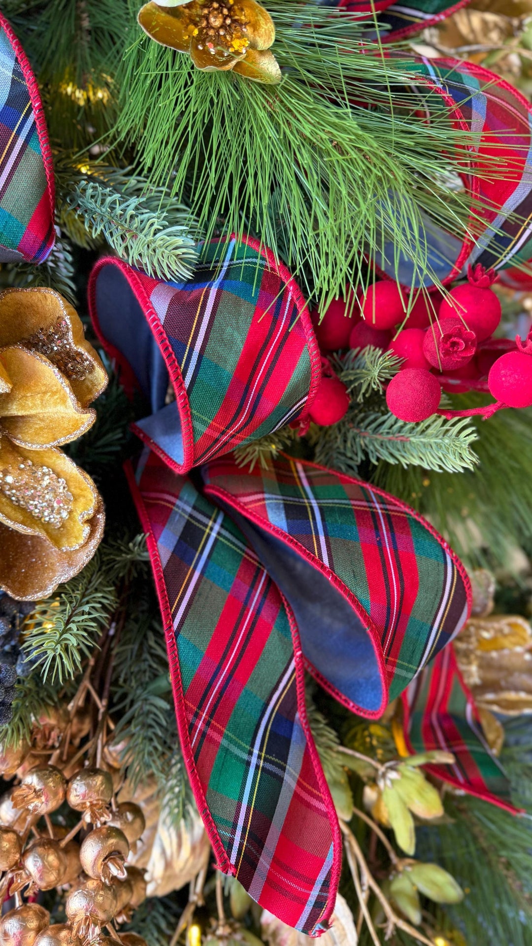2.5" Traditional Christmas Plaid Ribbon, Wired Ribbon