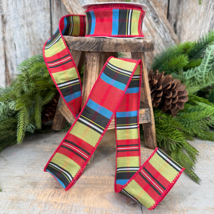 1.5" Red Tartan Plaid Ribbon, Christmas Plaid Wired Ribbon, Red Chirstmas Plaid RIbbon