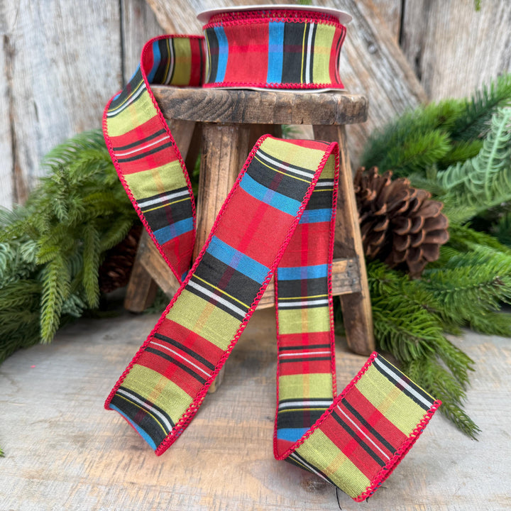 1.5" Red Tartan Plaid Ribbon, Christmas Plaid Wired Ribbon
