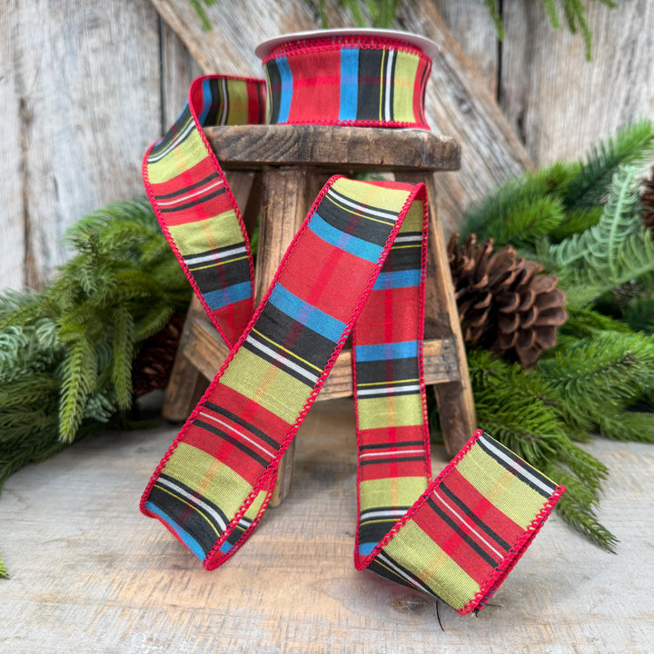 1.5" Red Tartan Plaid Ribbon, Christmas Plaid Wired Ribbon, Red Chirstmas Plaid RIbbon