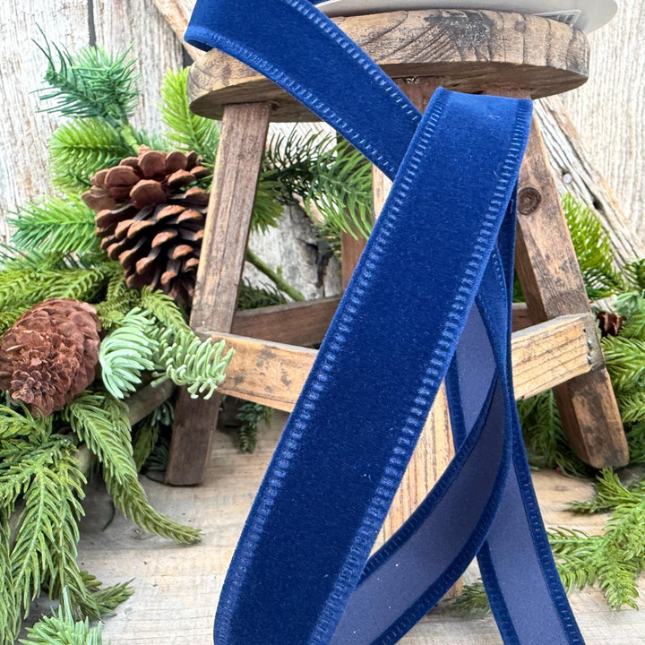 7/8" Navy Blue Velvet Ribbon, Blue Ribbon, Flocked Ribbon, Narrow Ribbon, Christmas Ribbon, Gift Wrap Ribbon
