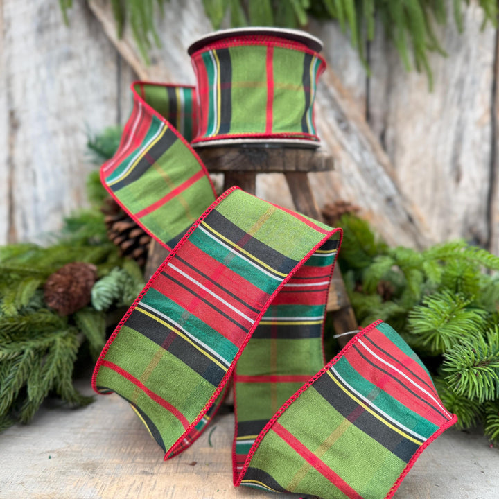2.5" Green Tartan Christmas Plaid Ribbon, Green Red Christmas Ribb