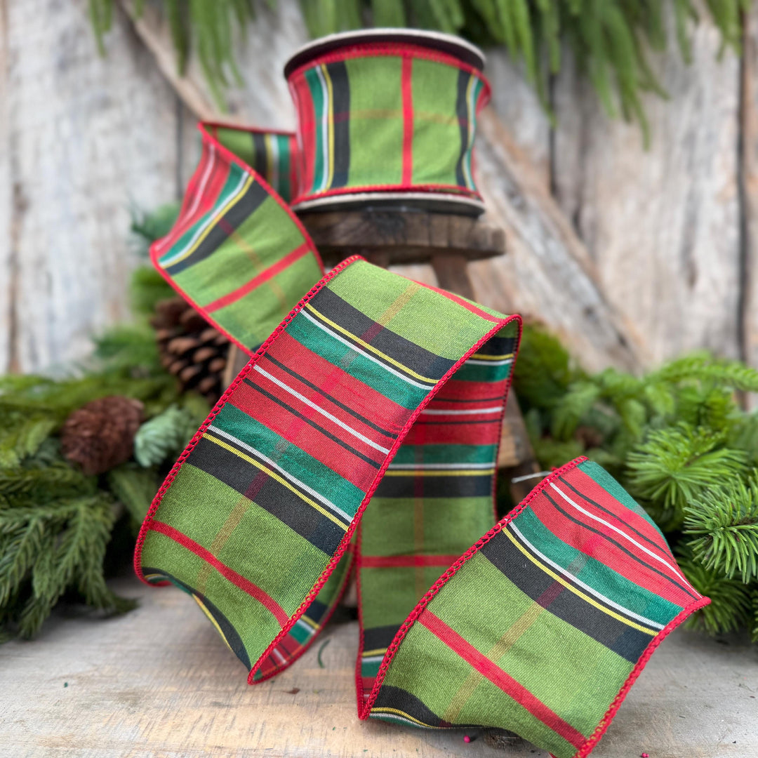 2.5" Green Tartan Christmas Plaid Ribbon, Green Red Christmas Ribb