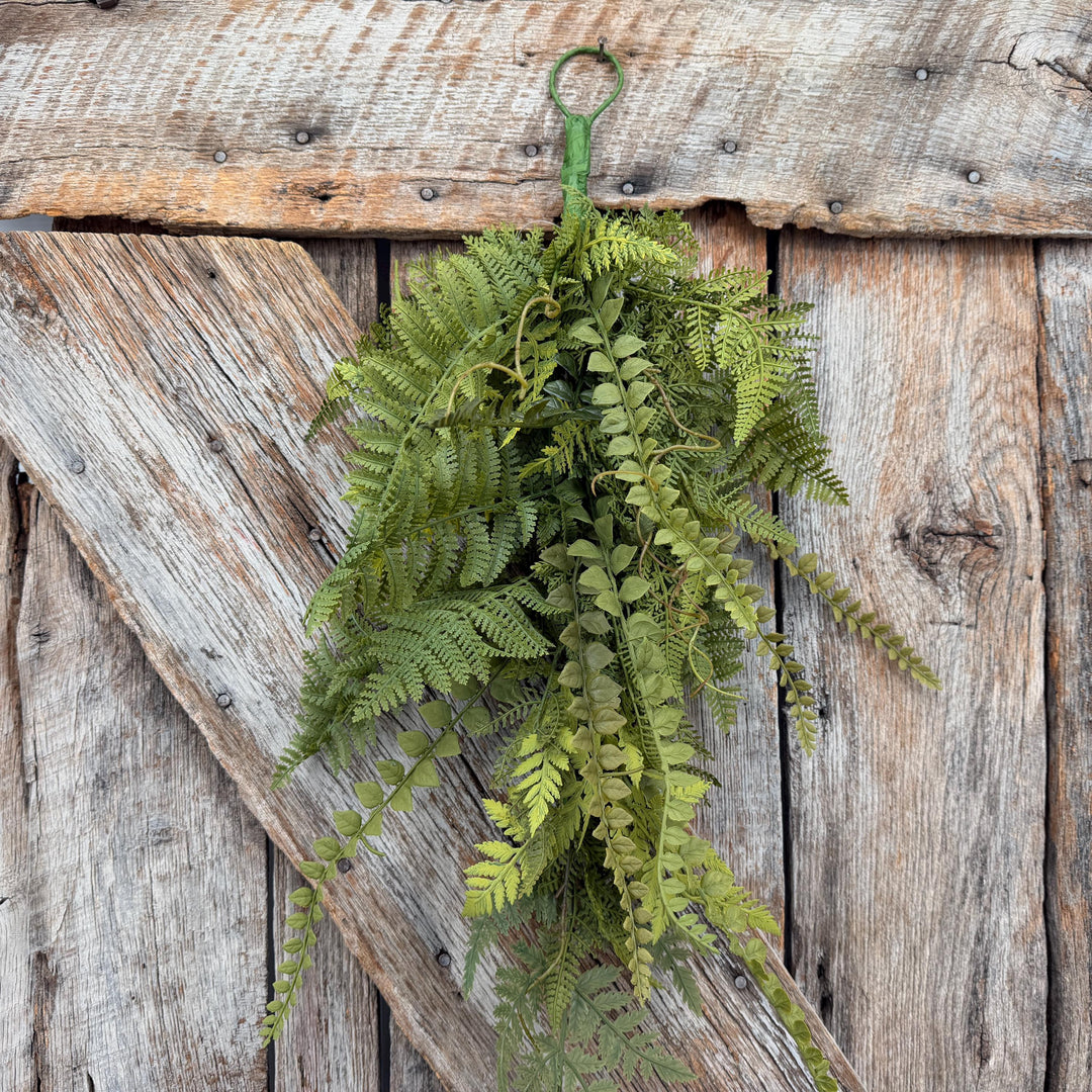 26" Mixed Fern Teardrop Greenery, Artificial Hanging Fern Swag