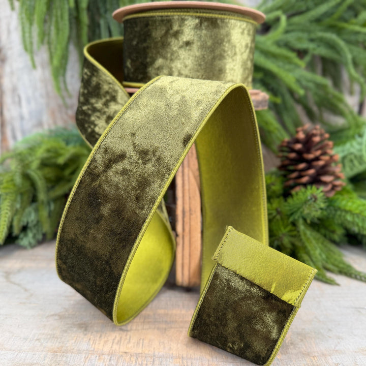 2.5" Moss Green Velvet Ribbon, Wired RIbbon, Christmas RIbbon, Designer Ribbon, Ribbon for Christmas Tree