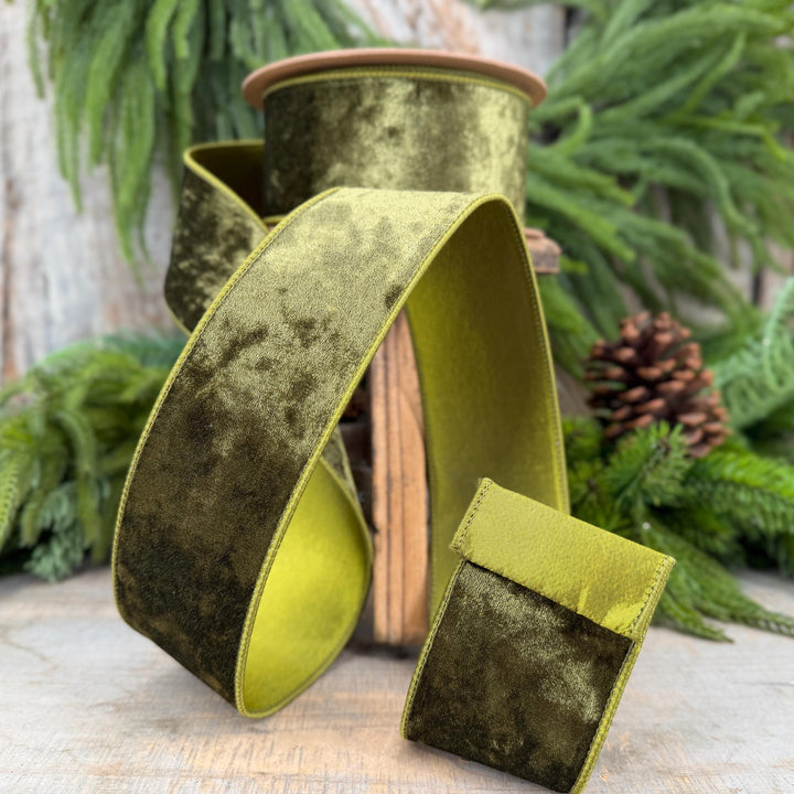 2.5" Moss Green Velvet Ribbon, Wired RIbbon, Christmas RIbbon, Designer Ribbon, Ribbon for Christmas Tree