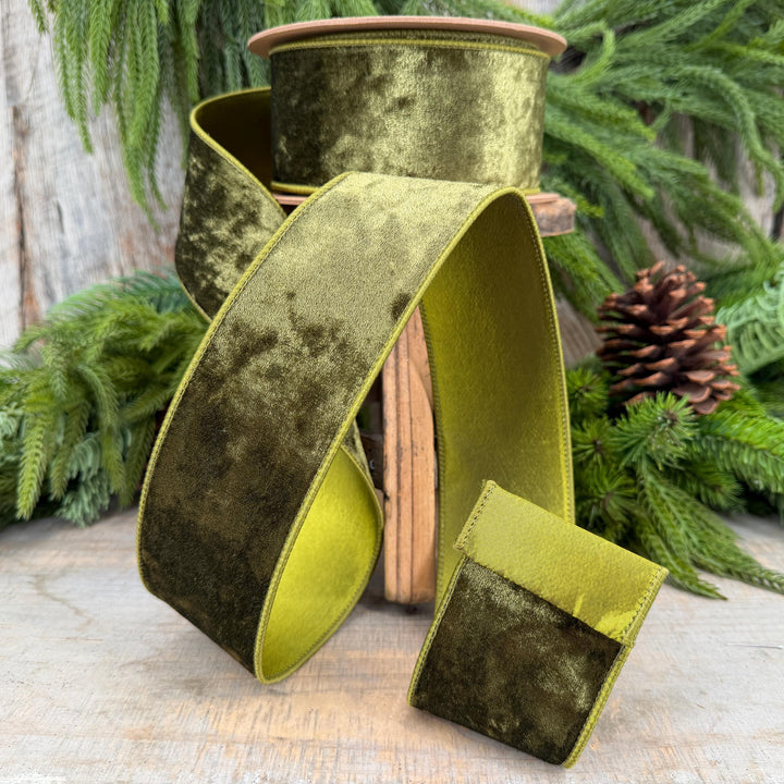 2.5" Moss Green Velvet Ribbon, Wired RIbbon, Christmas RIbbon, Designer Ribbon, Ribbon for Christmas Tree
