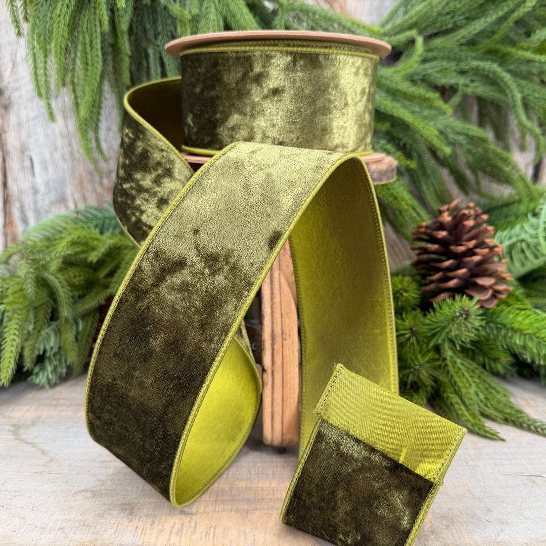 2.5" Moss Green Velvet Ribbon, Wired RIbbon, Christmas RIbbon, Designer Ribbon, Ribbon for Christmas Tree