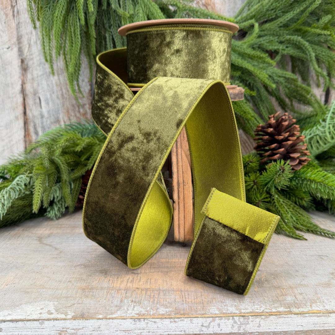 2.5" Moss Green Velvet Ribbon, Wired RIbbon, Christmas RIbbon, Designer Ribbon, Ribbon for Christmas Tree