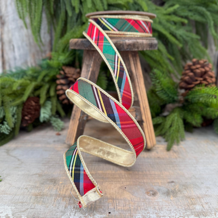 1" Dusty Blue Christmas Plaid Ribbon, Traditional Christmas Plaid Ribbon