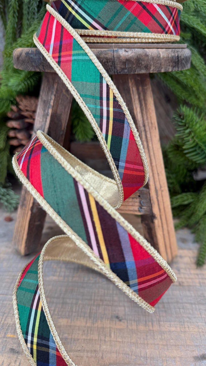 1" Dusty Blue Christmas Plaid Ribbon, Traditional Christmas Plaid Ribbon