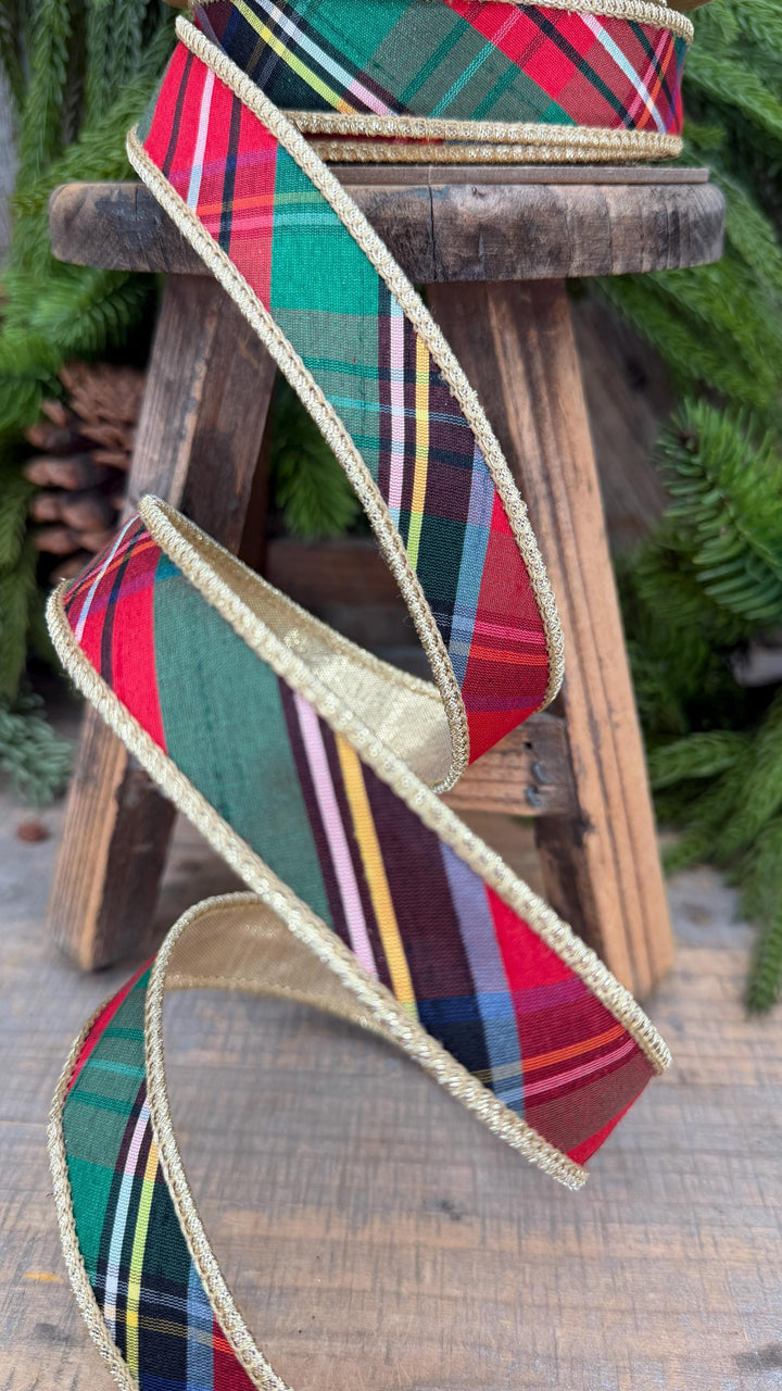 1" Dusty Blue Christmas Plaid Ribbon, Traditional Christmas Plaid Ribbon