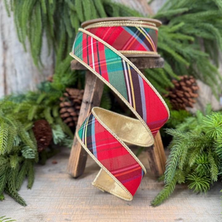 1.5" Dusty Blue Christmas Plaid Ribbon, Traditional Christmas Plaid Ribbon