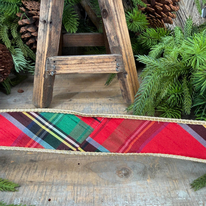 1.5" Dusty Blue Christmas Plaid Ribbon, Traditional Christmas Plaid Ribbon