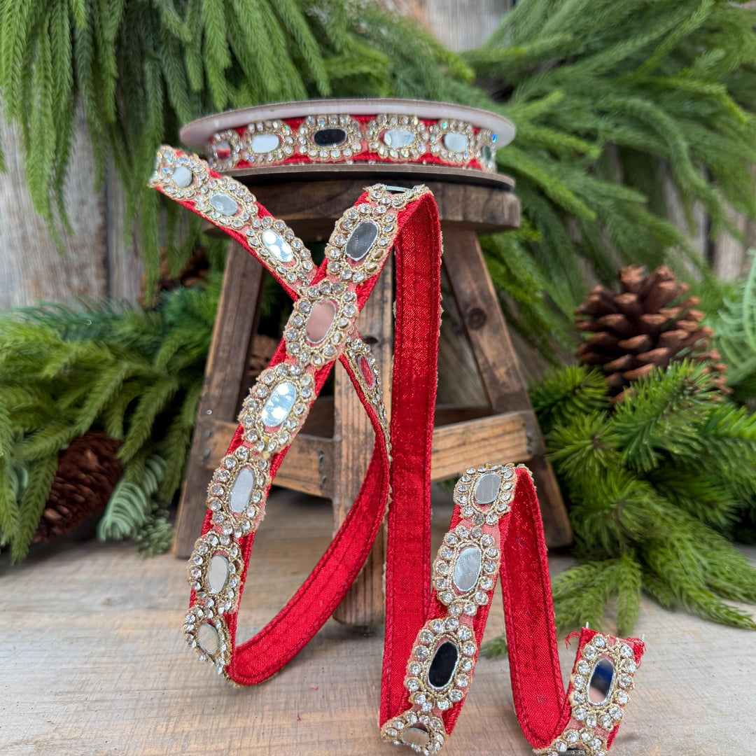 3/4" Red Crystal Ribbon, Farrisilk Red Crystal Reflections Ribbon