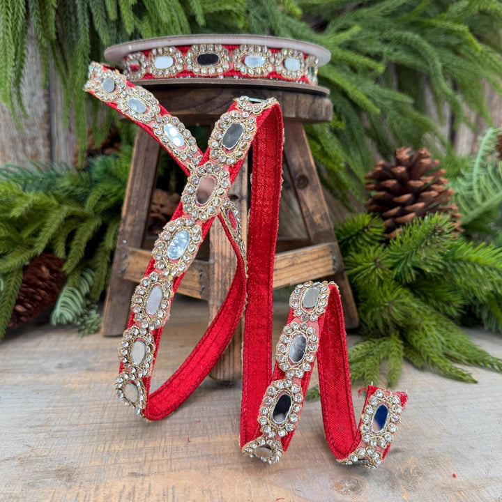 3/4" Red Crystal Ribbon, Farrisilk Red Crystal Reflections Ribbon